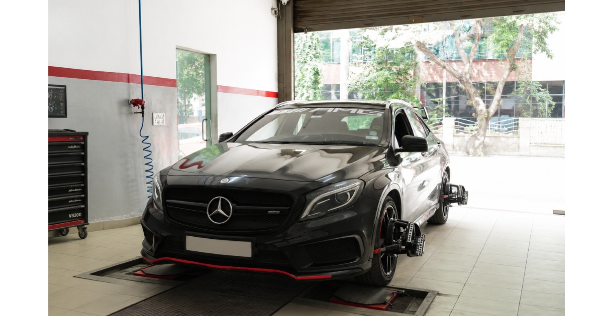 Mercedes-AMG GLA 45 oil service and wheel alignment at Evolve Automotive Guindy Chennai
