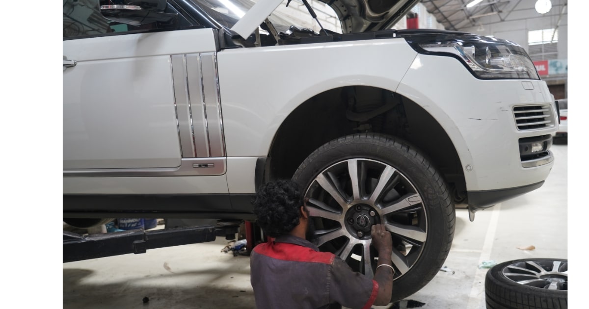 Car tyre inspection and replacement at Evolve Automotive Guindy Chennai — European car tyre specialist